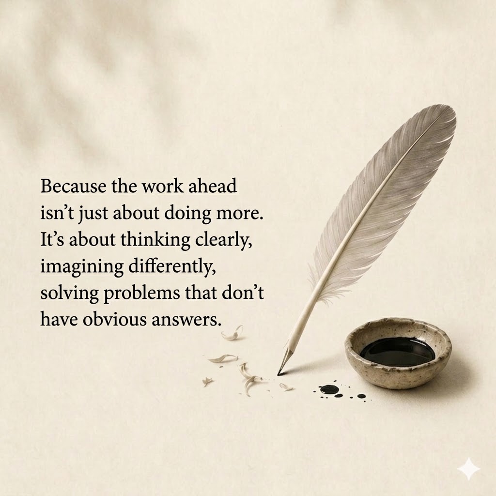 A quill beside a small bowl of ink, with the second part of the site copy embedded into the image.